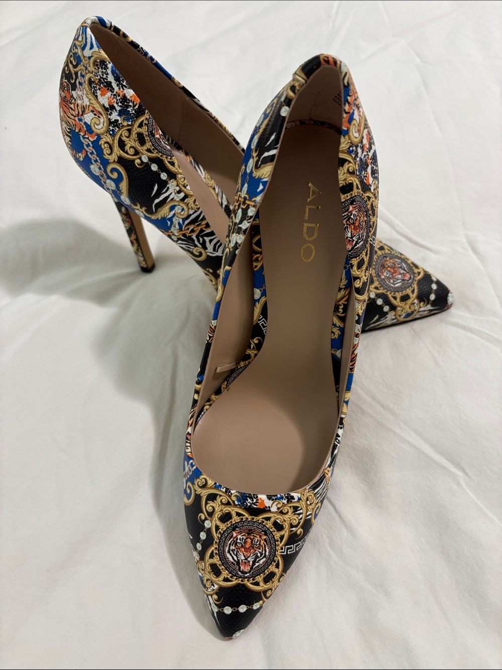 ALDO Black, Blue & Gold Baroque Pointed-Toe Stiletto Heels